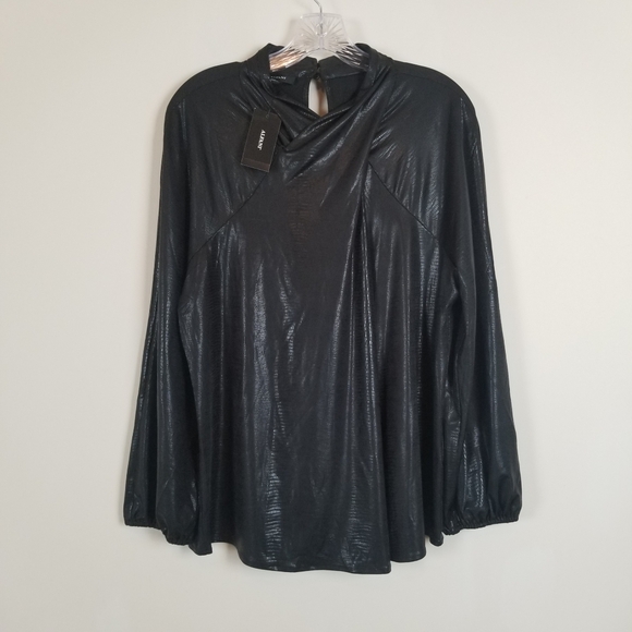 Alfani Tops - Alfani Faux Leather Long Sleeve Stretchy Top Size XL NWT